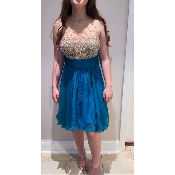 Jovani 21205 Dress in Peacock - Picture 2 of 5